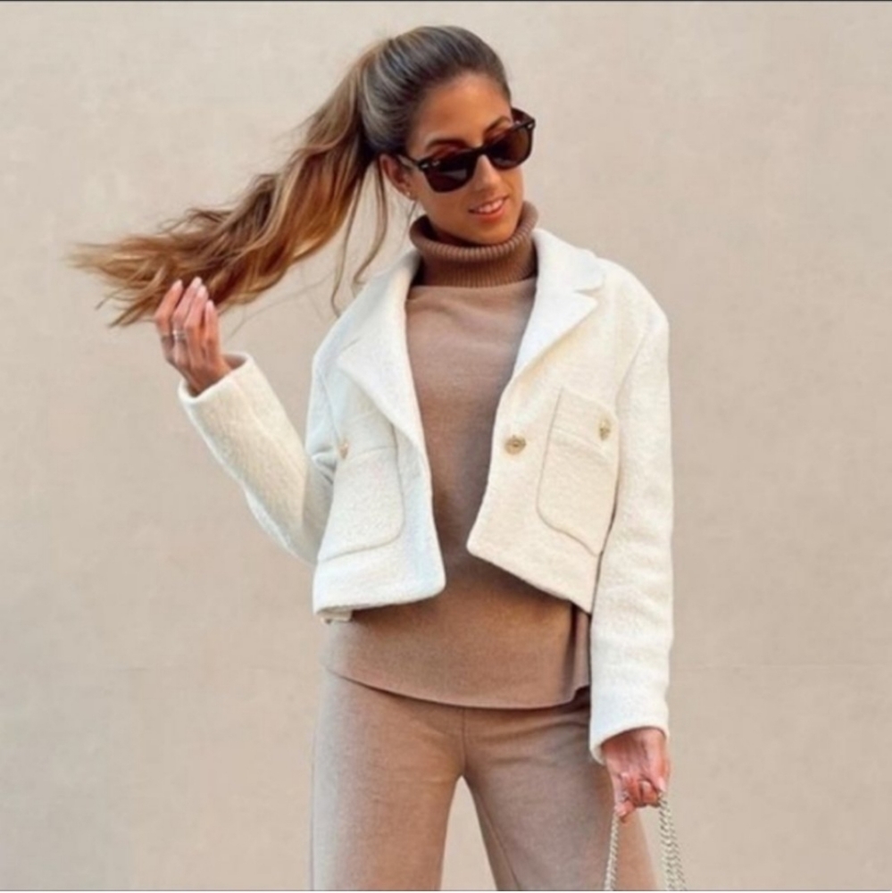 Zara * Cropped Textured Blazer Coat - Picture 11 of 16